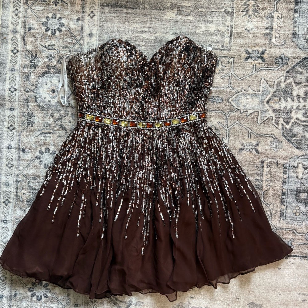 Sherri Hill sparkle glitter pageant prom formal dress brown mocha size 6 silk - Picture 13 of 13